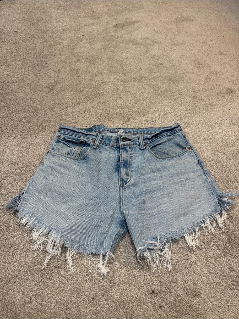 Levi's Light Blue Frayed-Hem Denim Shorts